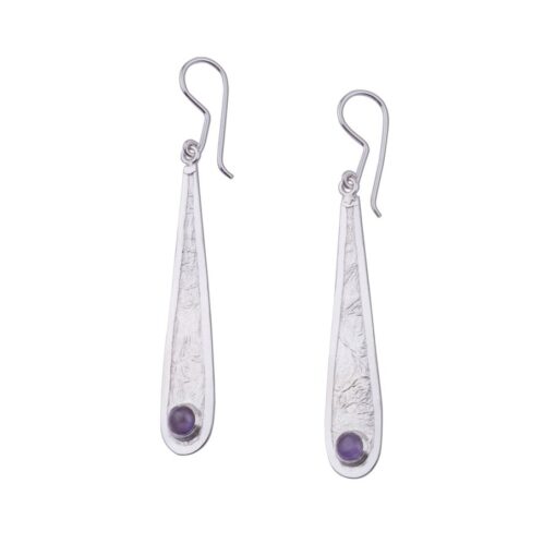 .925 silver earring reticulated textures drop stone b amethyst